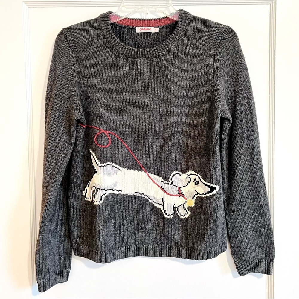 Cath Kidston Dachshund Sausage Dog Pullover Gray Sweater